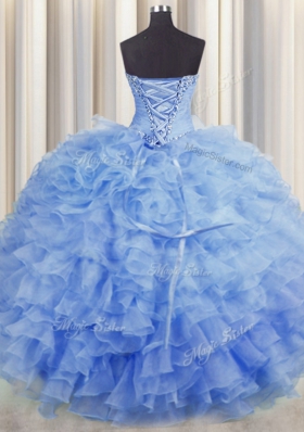 Floor Length Blue Vestidos de Quinceanera Sweetheart Sleeveless Lace Up