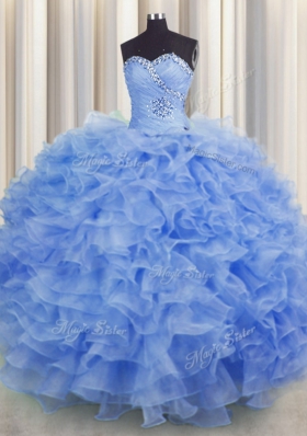 Floor Length Blue Vestidos de Quinceanera Sweetheart Sleeveless Lace Up