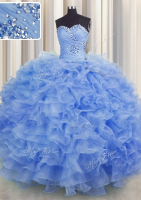Floor Length Blue Vestidos de Quinceanera Sweetheart Sleeveless Lace Up