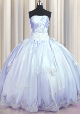 Floor Length Lavender Quinceanera Dress Taffeta Sleeveless Appliques