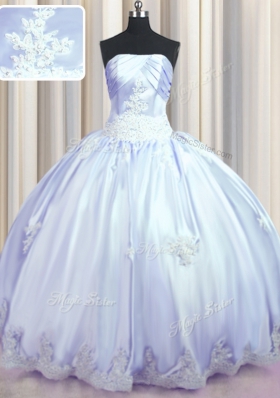 Floor Length Lavender Quinceanera Dress Taffeta Sleeveless Appliques