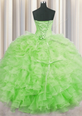 Great Organza Sleeveless Floor Length Sweet 16 Dresses and Beading and Ruffles