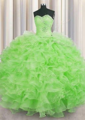 Great Organza Sleeveless Floor Length Sweet 16 Dresses and Beading and Ruffles