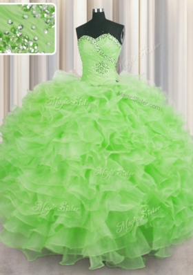 Great Organza Sleeveless Floor Length Sweet 16 Dresses and Beading and Ruffles