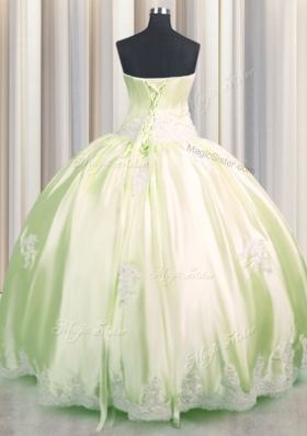 Latest Light Yellow Lace Up Sweet 16 Quinceanera Dress Beading and Appliques Sleeveless Floor Length