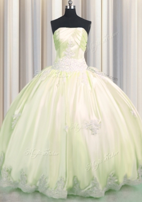Latest Light Yellow Lace Up Sweet 16 Quinceanera Dress Beading and Appliques Sleeveless Floor Length