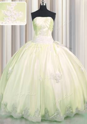 Latest Light Yellow Lace Up Sweet 16 Quinceanera Dress Beading and Appliques Sleeveless Floor Length
