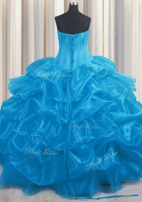 Modern Pick Ups Baby Blue Sleeveless Organza Lace Up Quinceanera Gown for Military Ball and Sweet 16 and Quinceanera