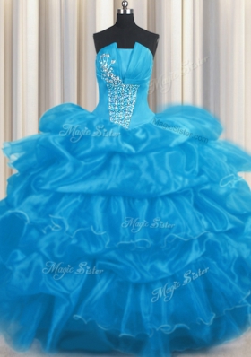 Modern Pick Ups Baby Blue Sleeveless Organza Lace Up Quinceanera Gown for Military Ball and Sweet 16 and Quinceanera