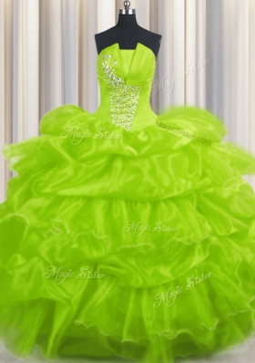 Sleeveless Floor Length Beading and Ruffles and Pick Ups Lace Up Sweet 16 Dresses