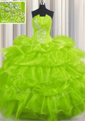 Sleeveless Floor Length Beading and Ruffles and Pick Ups Lace Up Sweet 16 Dresses