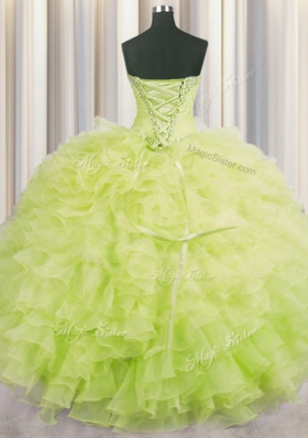 Sleeveless Lace Up Floor Length Beading and Ruffles Sweet 16 Dress