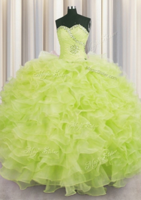 Sleeveless Lace Up Floor Length Beading and Ruffles Sweet 16 Dress