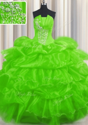 Spectacular Pick Ups Ruffled Floor Length Vestidos de Quinceanera Strapless Sleeveless Lace Up