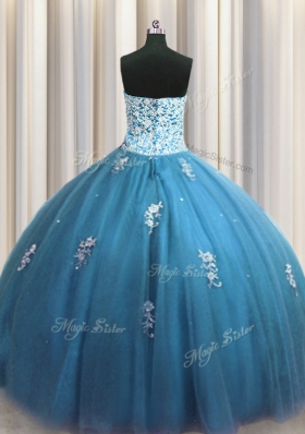 Tulle Sleeveless Floor Length Quinceanera Gowns and Beading and Appliques