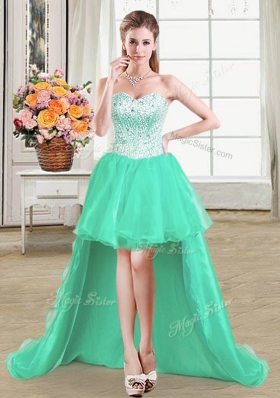 Turquoise Ball Gowns Organza Sweetheart Sleeveless Beading High Low Lace Up Pageant Dresses
