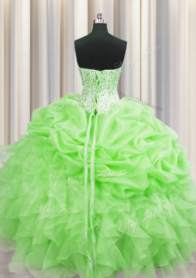 Visible Boning Lace Up Sweetheart Beading and Ruffles and Pick Ups Quinceanera Dress Organza Sleeveless