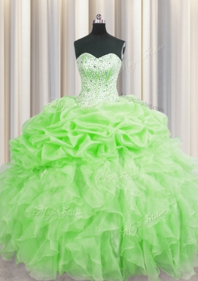 Visible Boning Lace Up Sweetheart Beading and Ruffles and Pick Ups Quinceanera Dress Organza Sleeveless