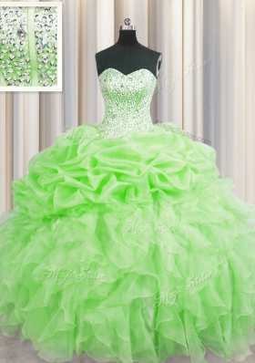 Visible Boning Lace Up Sweetheart Beading and Ruffles and Pick Ups Quinceanera Dress Organza Sleeveless