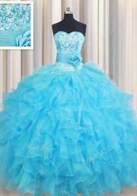 Ball Gowns Quinceanera Gown Baby Blue Sweetheart Organza Sleeveless Floor Length Lace Up