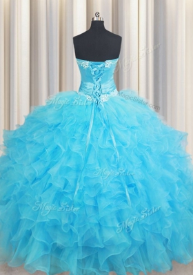 Ball Gowns Quinceanera Gown Baby Blue Sweetheart Organza Sleeveless Floor Length Lace Up