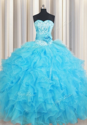 Ball Gowns Quinceanera Gown Baby Blue Sweetheart Organza Sleeveless Floor Length Lace Up