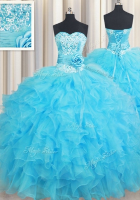 Ball Gowns Quinceanera Gown Baby Blue Sweetheart Organza Sleeveless Floor Length Lace Up
