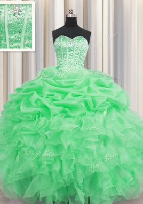 Delicate Pick Ups Visible Boning Sweetheart Sleeveless Lace Up 15 Quinceanera Dress Organza