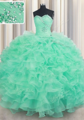 Fantastic Turquoise Sleeveless Floor Length Beading and Ruffles Lace Up Sweet 16 Dresses