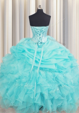 Glamorous Visible Boning Sleeveless Beading and Ruffles and Pick Ups Lace Up Quinceanera Gowns