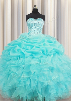 Glamorous Visible Boning Sleeveless Beading and Ruffles and Pick Ups Lace Up Quinceanera Gowns