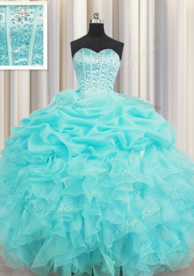 Glamorous Visible Boning Sleeveless Beading and Ruffles and Pick Ups Lace Up Quinceanera Gowns
