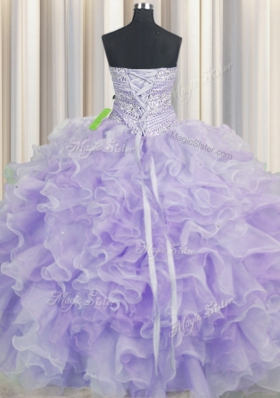 Graceful Floor Length Ball Gowns Sleeveless Lavender Quinceanera Dresses Lace Up