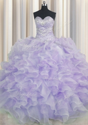 Graceful Floor Length Ball Gowns Sleeveless Lavender Quinceanera Dresses Lace Up