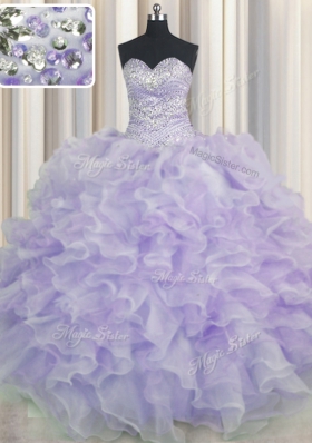 Graceful Floor Length Ball Gowns Sleeveless Lavender Quinceanera Dresses Lace Up