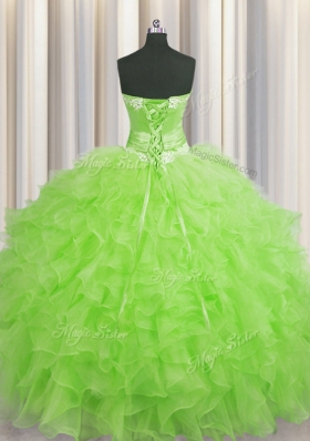 Handcrafted Flower Ball Gowns Sweet 16 Dress Sweetheart Organza Sleeveless Floor Length Lace Up