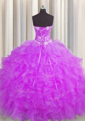 Handcrafted Flower Floor Length Purple 15 Quinceanera Dress Sweetheart Sleeveless Lace Up