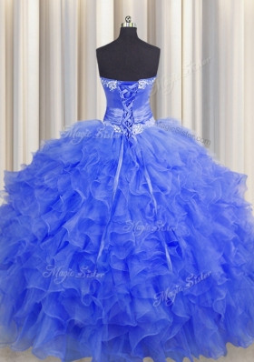 Handcrafted Flower Floor Length Royal Blue Quinceanera Dresses Sweetheart Sleeveless Lace Up