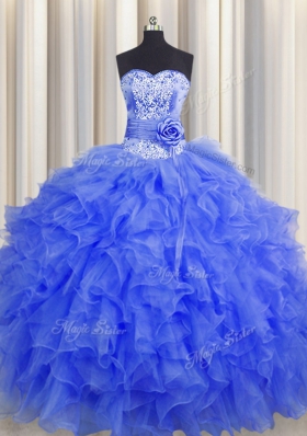 Handcrafted Flower Floor Length Royal Blue Quinceanera Dresses Sweetheart Sleeveless Lace Up