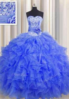 Handcrafted Flower Floor Length Royal Blue Quinceanera Dresses Sweetheart Sleeveless Lace Up