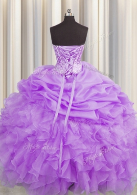 Ideal Pick Ups Visible Boning Ball Gowns Sweet 16 Quinceanera Dress Lilac Sweetheart Organza Sleeveless Floor Length Lace Up