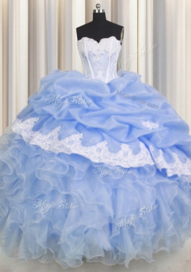 Light Blue Lace Up Sweetheart Beading and Appliques and Ruffled Layers Vestidos de Quinceanera Organza Sleeveless