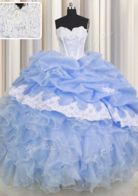 Light Blue Lace Up Sweetheart Beading and Appliques and Ruffled Layers Vestidos de Quinceanera Organza Sleeveless