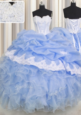 Light Blue Lace Up Sweetheart Beading and Appliques and Ruffled Layers Vestidos de Quinceanera Organza Sleeveless