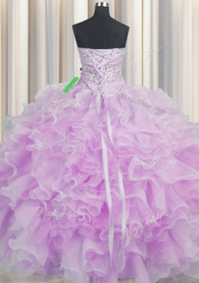 On Sale Sweetheart Sleeveless Organza Quinceanera Gowns Beading and Ruffles Lace Up
