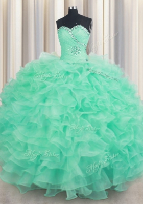 Organza Sleeveless Floor Length Sweet 16 Dress and Beading and Ruffles