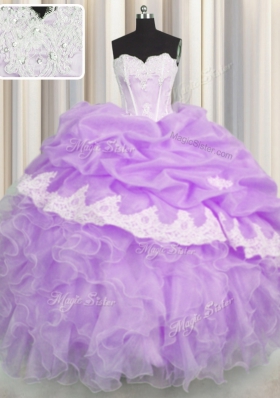 Pick Ups Floor Length Lilac Quinceanera Gowns Sweetheart Sleeveless Lace Up