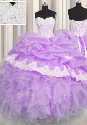 Pick Ups Floor Length Lilac Quinceanera Gowns Sweetheart Sleeveless Lace Up