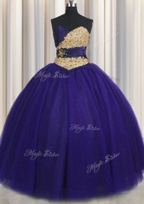 Super Royal Blue Lace Up Sweetheart Beading and Appliques Quince Ball Gowns Tulle Sleeveless
