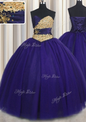 Super Royal Blue Lace Up Sweetheart Beading and Appliques Quince Ball Gowns Tulle Sleeveless